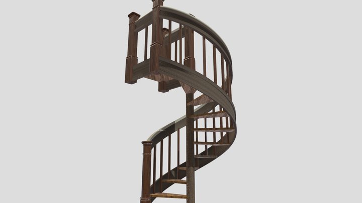 Spiral Stair Wood 11 Thread 55 Diameter 3 3D Model