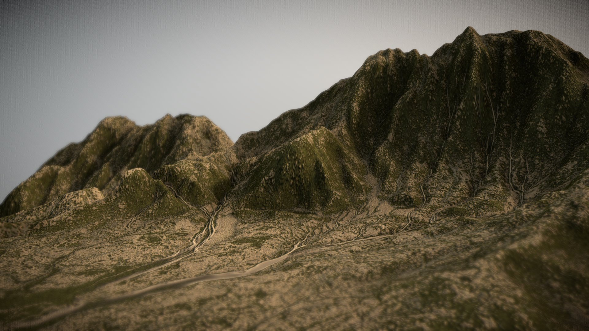 3D model Mossy/Grassy Landscapes - This is a 3D model of the Mossy/Grassy Landscapes. The 3D model is about a dirt road leading up to a mountain.