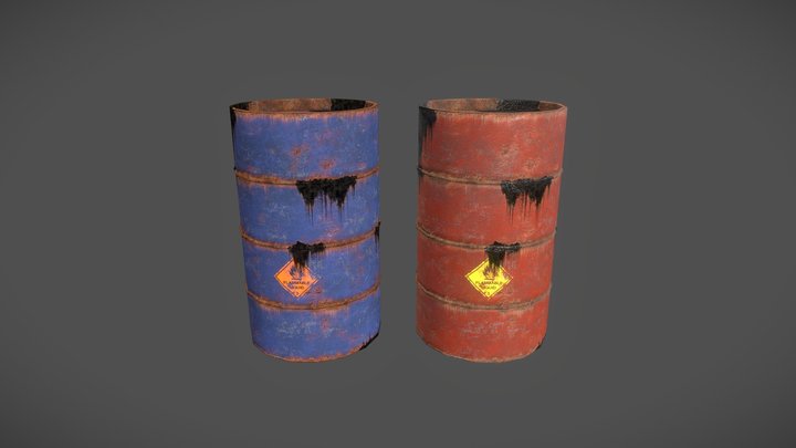 Rusted & Oily Drums 3D Model