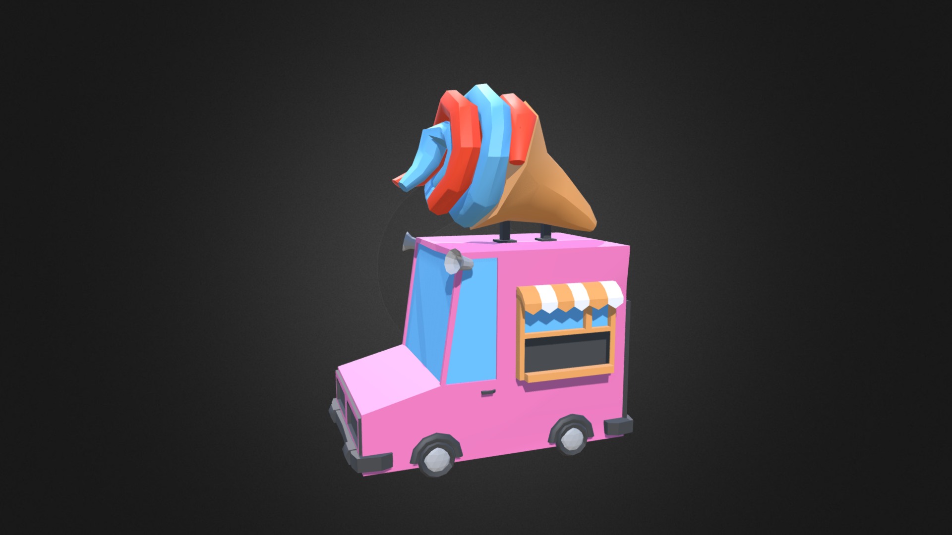 3D model Ice Cream Truck - This is a 3D model of the Ice Cream Truck. The 3D model is about a small pink and purple toy car.