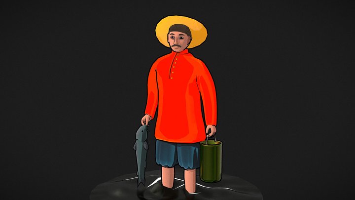 Fisherman in a Red Shirt 3D Model