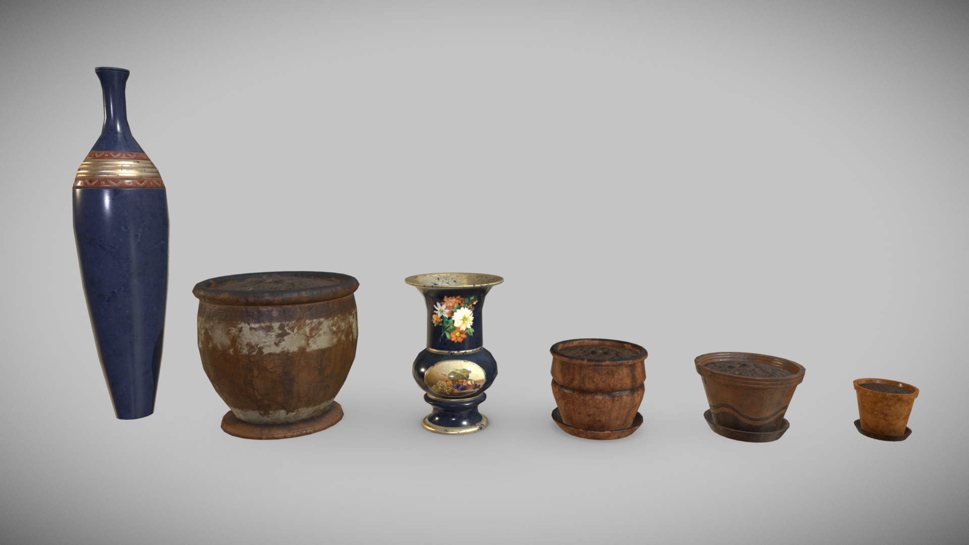 3D model Flower Pots - This is a 3D model of the Flower Pots. The 3D model is about a group of vases on a white background.