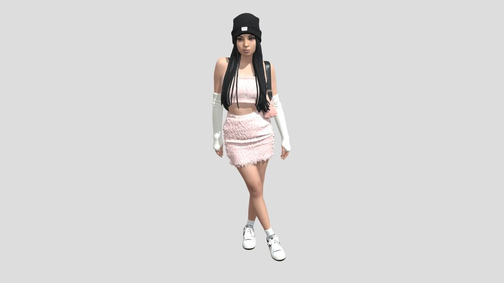 Pink Fuzzy Streetwear Ensemble