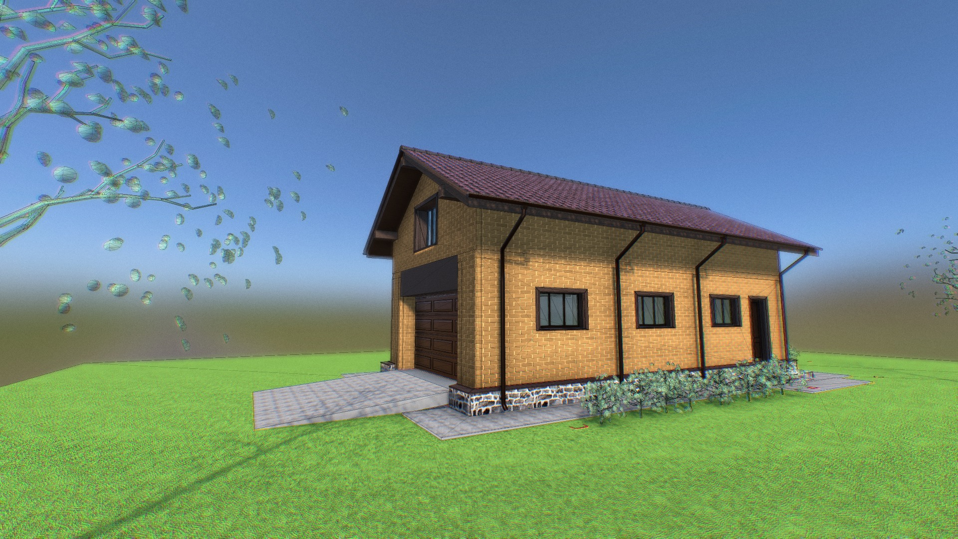 3D model Garage 08 17 - This is a 3D model of the Garage 08 17. The 3D model is about a house in a grassy field.