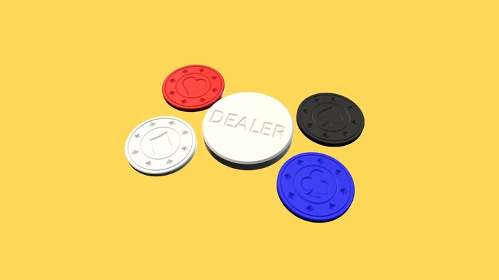 Pokerchips and Dealer button 3D Model