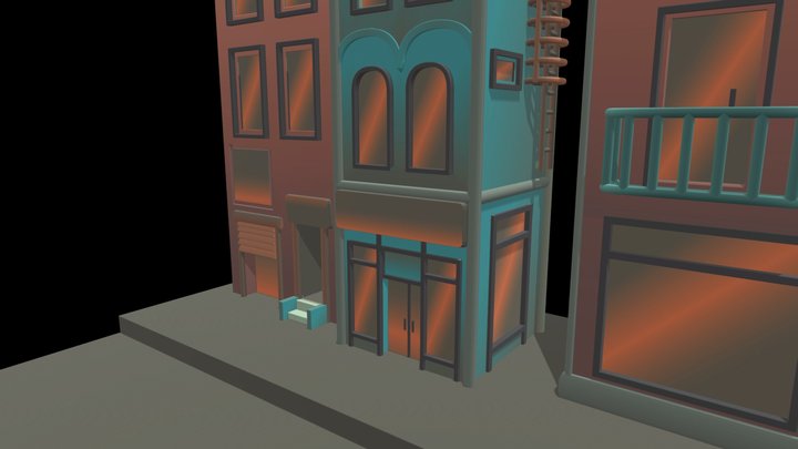 Buildings On Midnight Street 3D Model