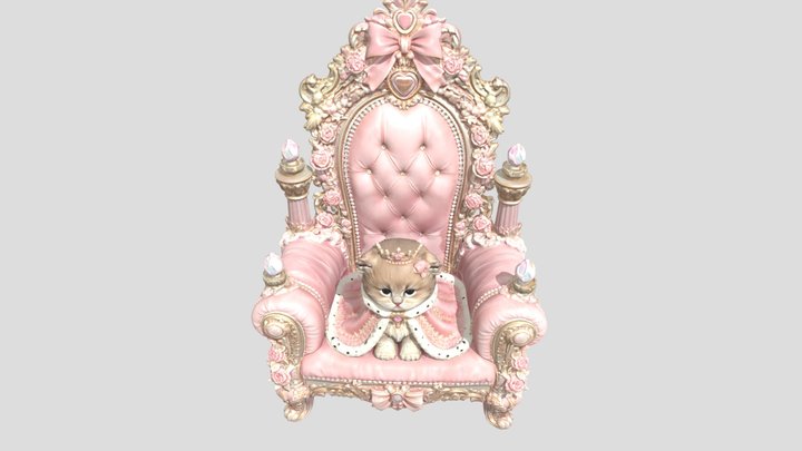 Royal Pink Princess Kitty on Throne
