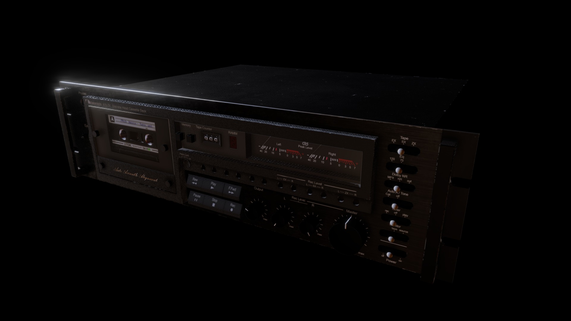 3D model Nakamichi 670ZX Cassette Deck - This is a 3D model of the Nakamichi 670ZX Cassette Deck. The 3D model is about a black rectangular object with buttons and a screen.