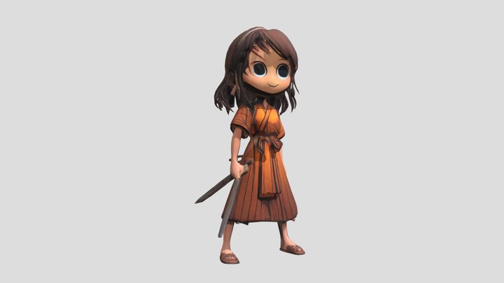 Samurai Chibi Girl 3D Model