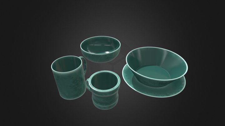 Plates and cups 3D Model