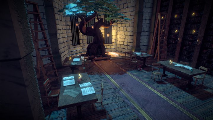 Old Fantasy-Style Library 3D Model