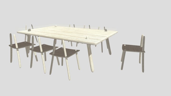 Wooden Dining Set 3D Model