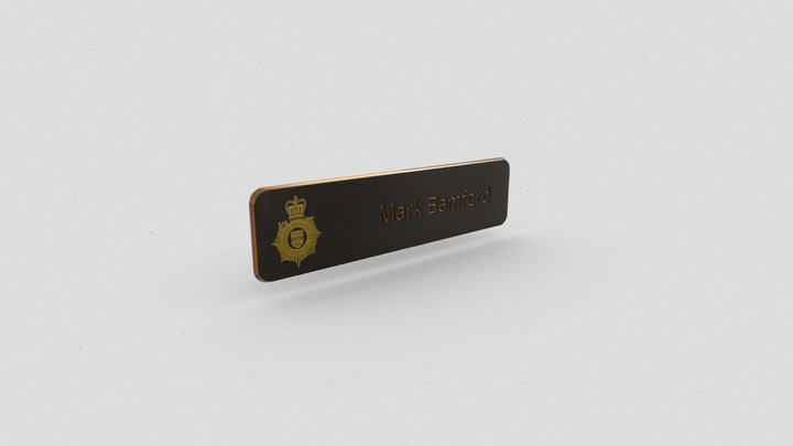 Name badge with hot foil logo and engraved name 3D Model