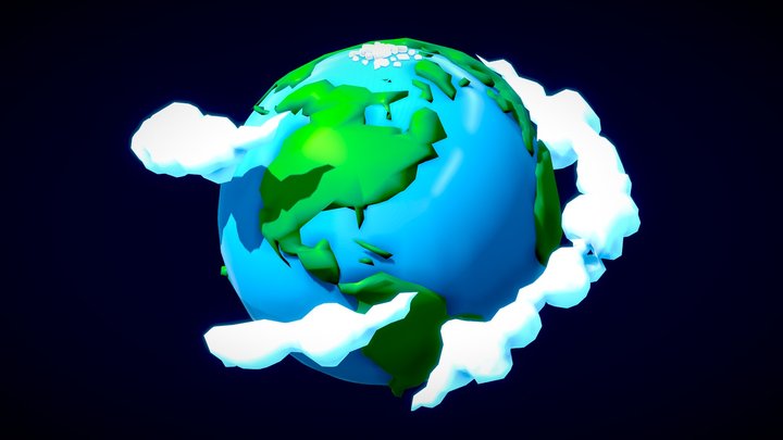 Low Poly Cartoon Planet Earth 3D Model