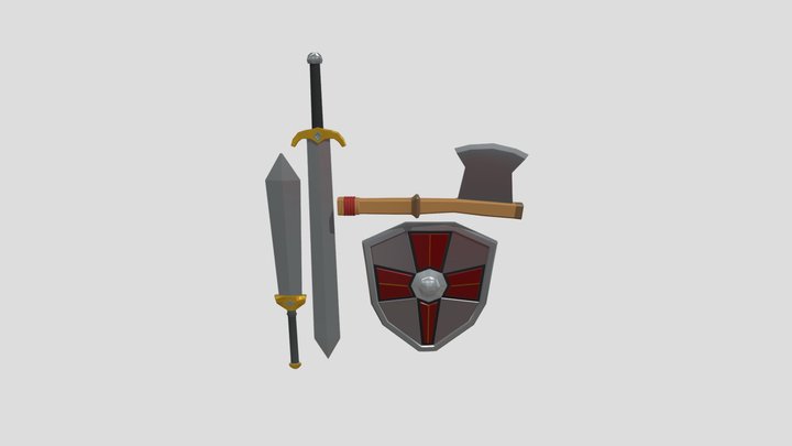 Pack de Armas Medievais Simples - Low Poly - 3D Model
