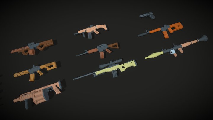 Guns Low poly 3D Model