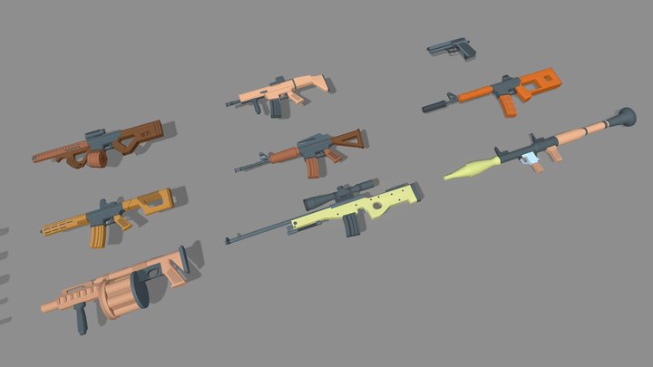 Guns Low poly 3D Model