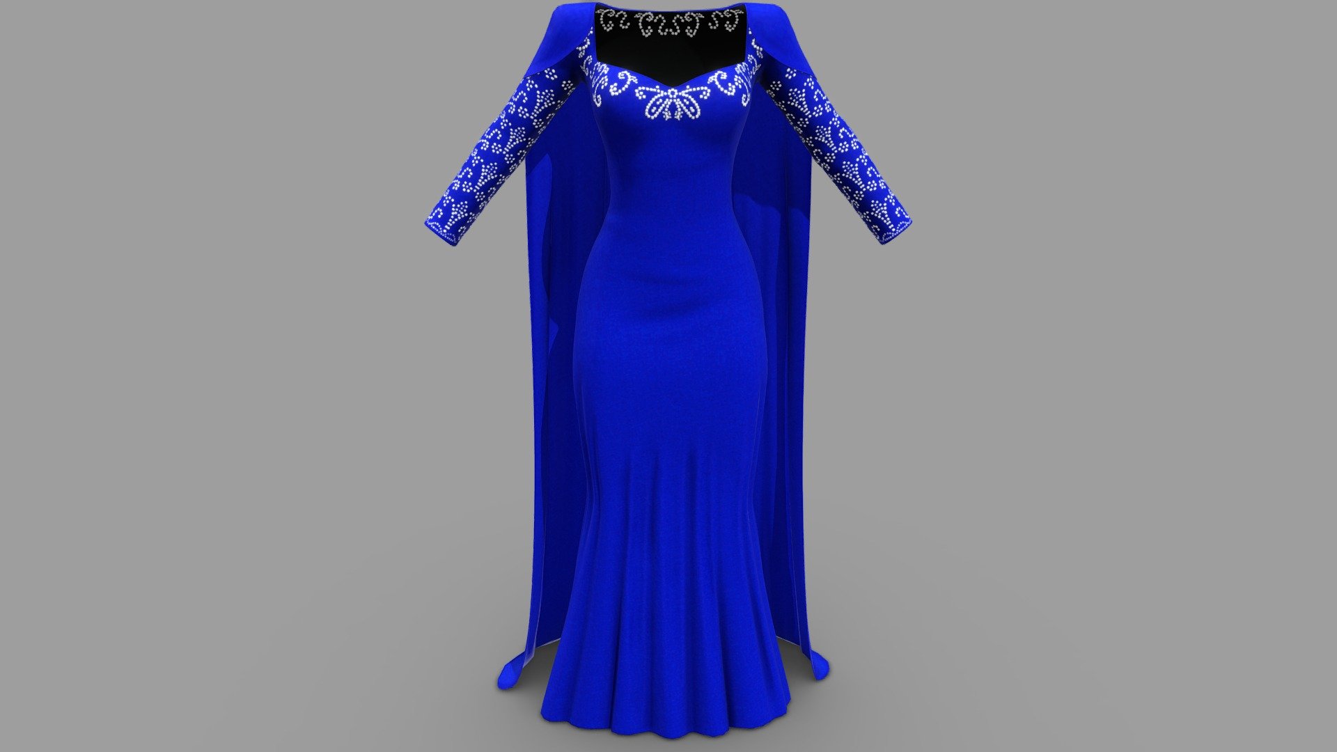 Female Royal Blue Gown With Cape Buy Royalty Free 3D model by