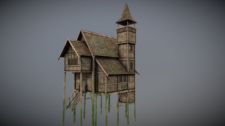 Medieval Lake Village - House 4 with interiors 3D Model