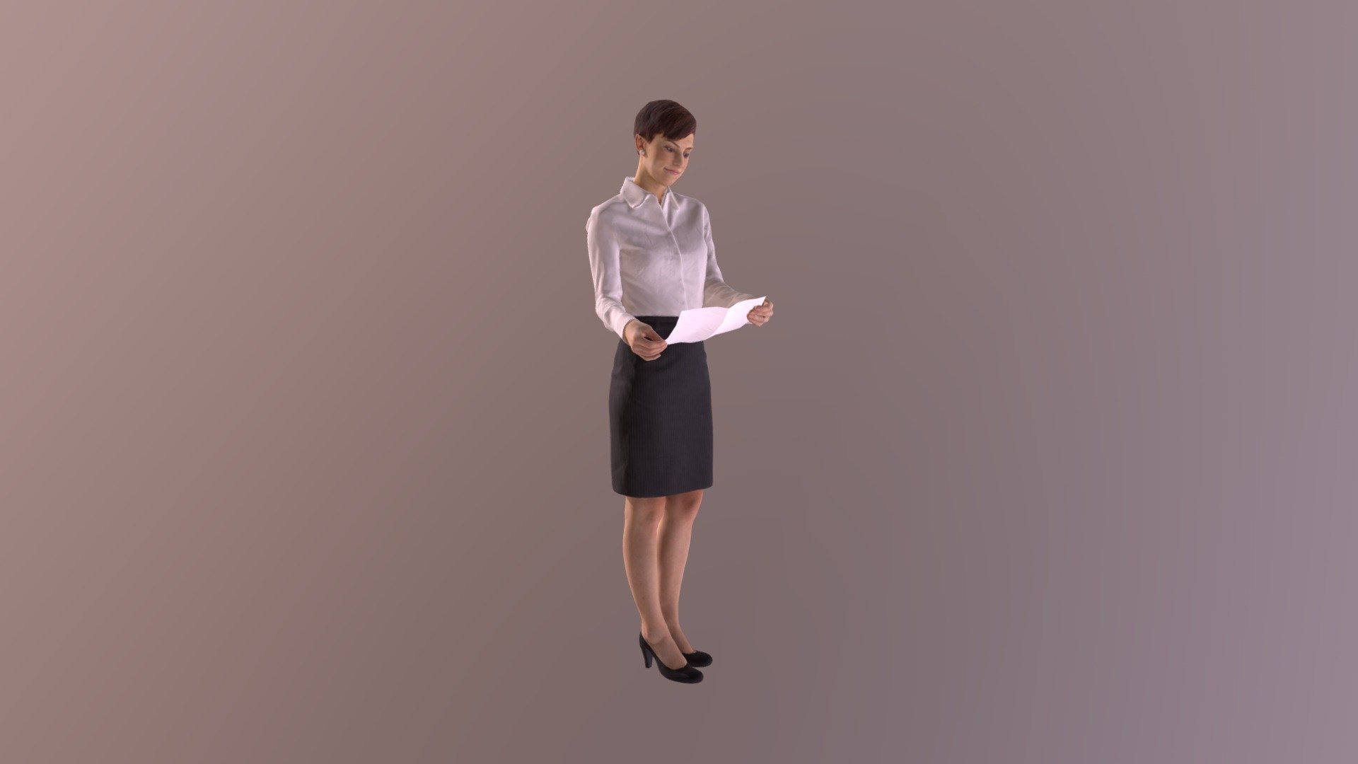 Linda A Business Woman Standing Reading Document