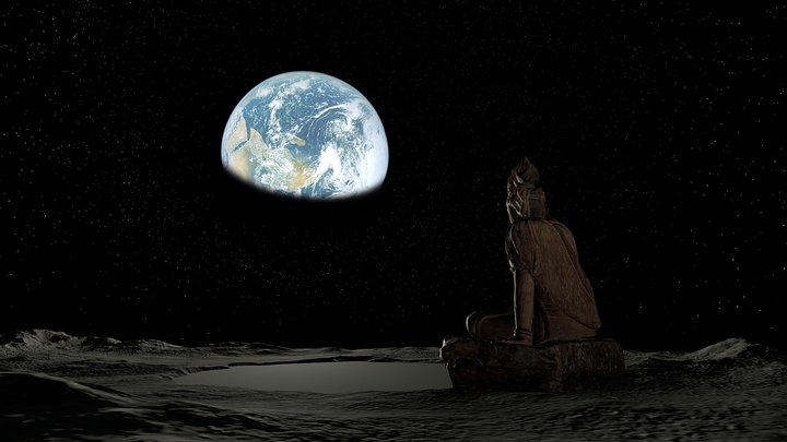 Bodhisattva enjoys reflection of Earth 3D Model