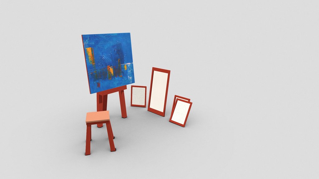 Easel, Stool and Canvases