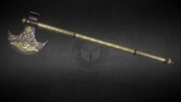 Ornate Tabar Ceremonial Mughal Axe (Low Poly) 3D Model