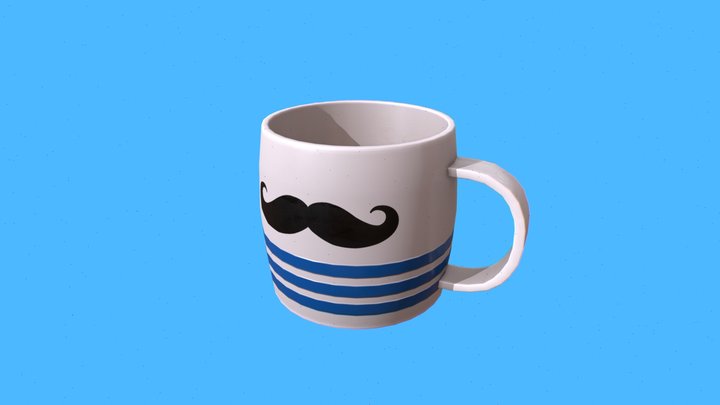 Stylized Cup With Moustache And Stripes 3D Model