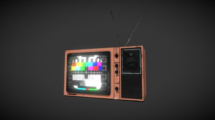 Old analog TV with antenas 3D Model