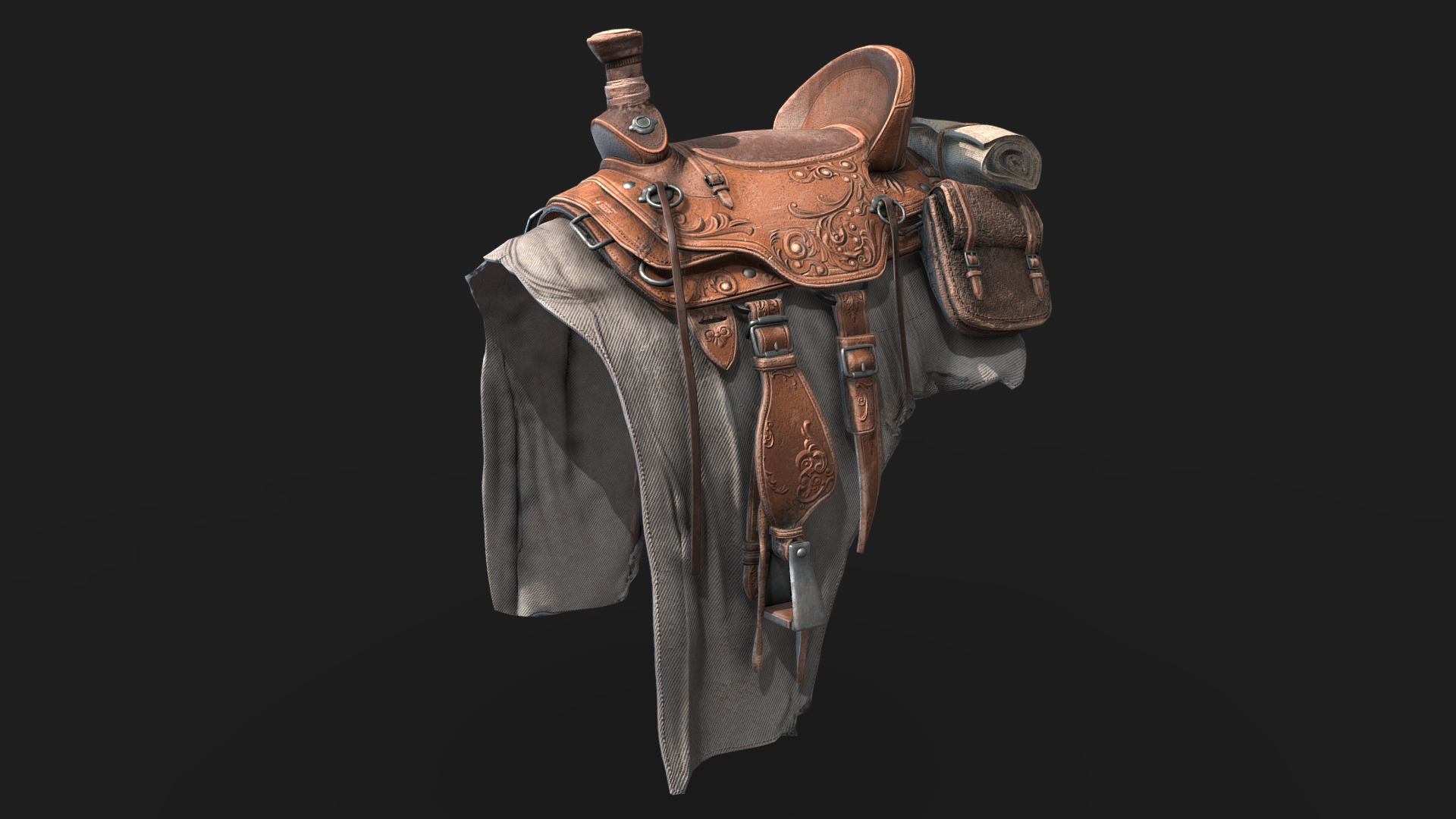 3D model Saddle (PBR Textured) - This is a 3D model of the Saddle (PBR Textured). The 3D model is about a brown and black jacket.