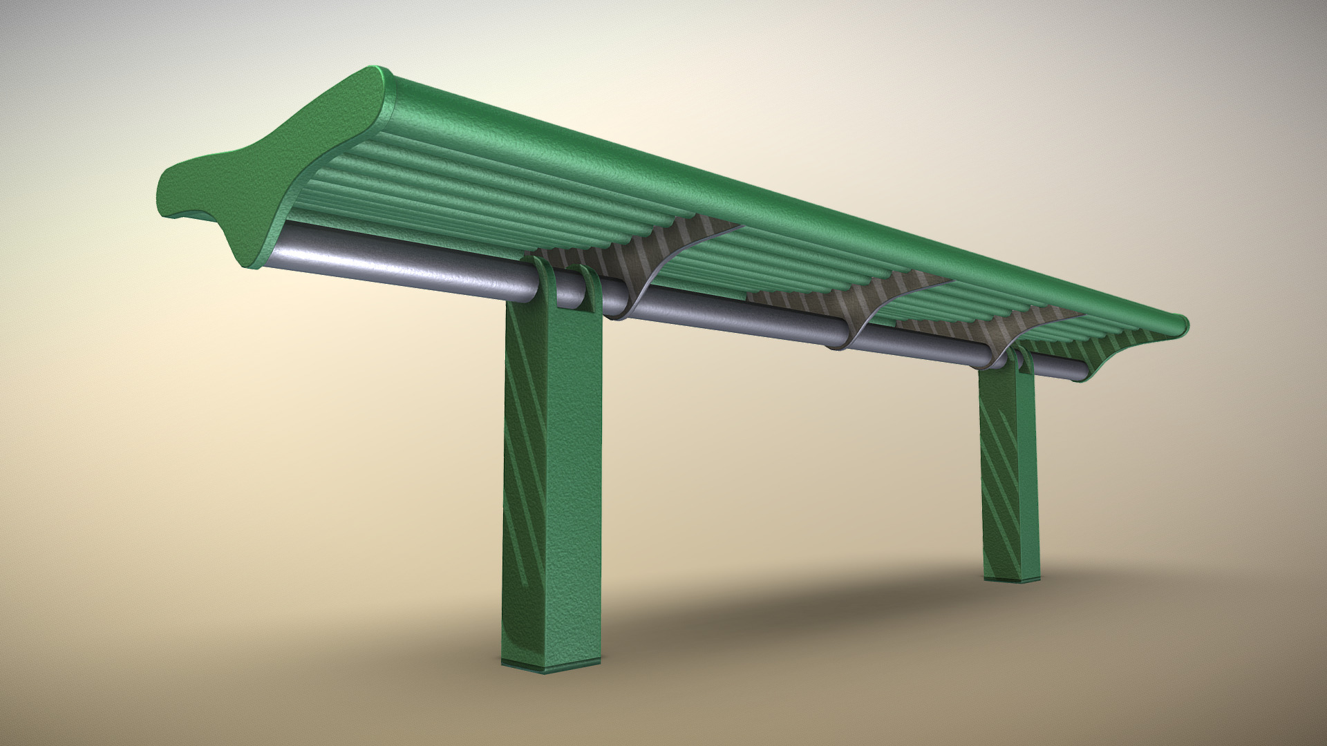 3D model Bench [5] (Low-Poly) (Green Painted Metal) - This is a 3D model of the Bench [5] (Low-Poly) (Green Painted Metal). The 3D model is about a green paper airplane.