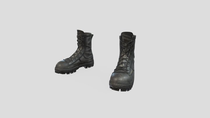 Black Leather Army Combat Boots 3D Model