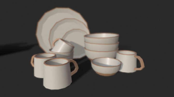 Kitchen Project: White and Beige Dinner Ware 3D Model