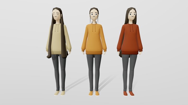 Long hair variants 3D Model