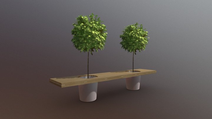 Bench 2 Trees 3D Model