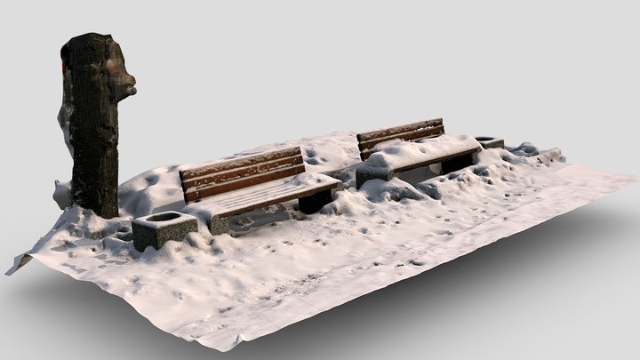 Park Benches In Winter 3D Model