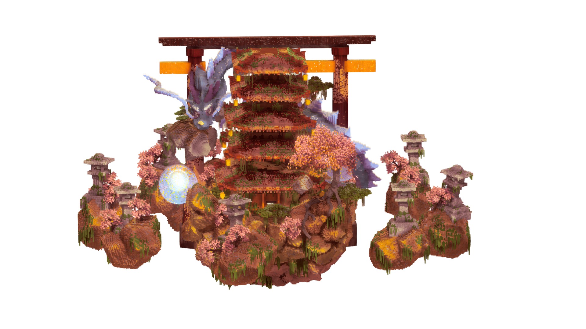 3D model Oriental Blue Dragon lair - This is a 3D model of the Oriental Blue Dragon lair. The 3D model is about a wooden structure with flowers and a globe.