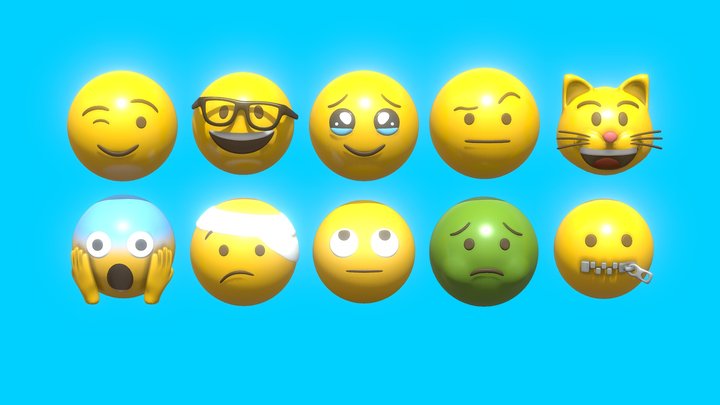 10 Emoticon Yellow Ball Pack Part 5 3D Model