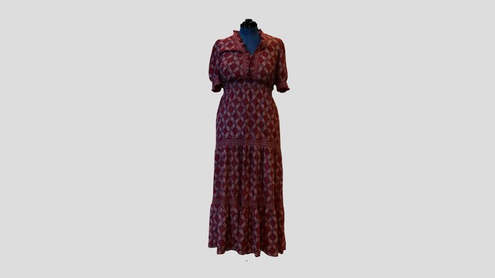 Red Patterned Dress On A Manequin 3D Model