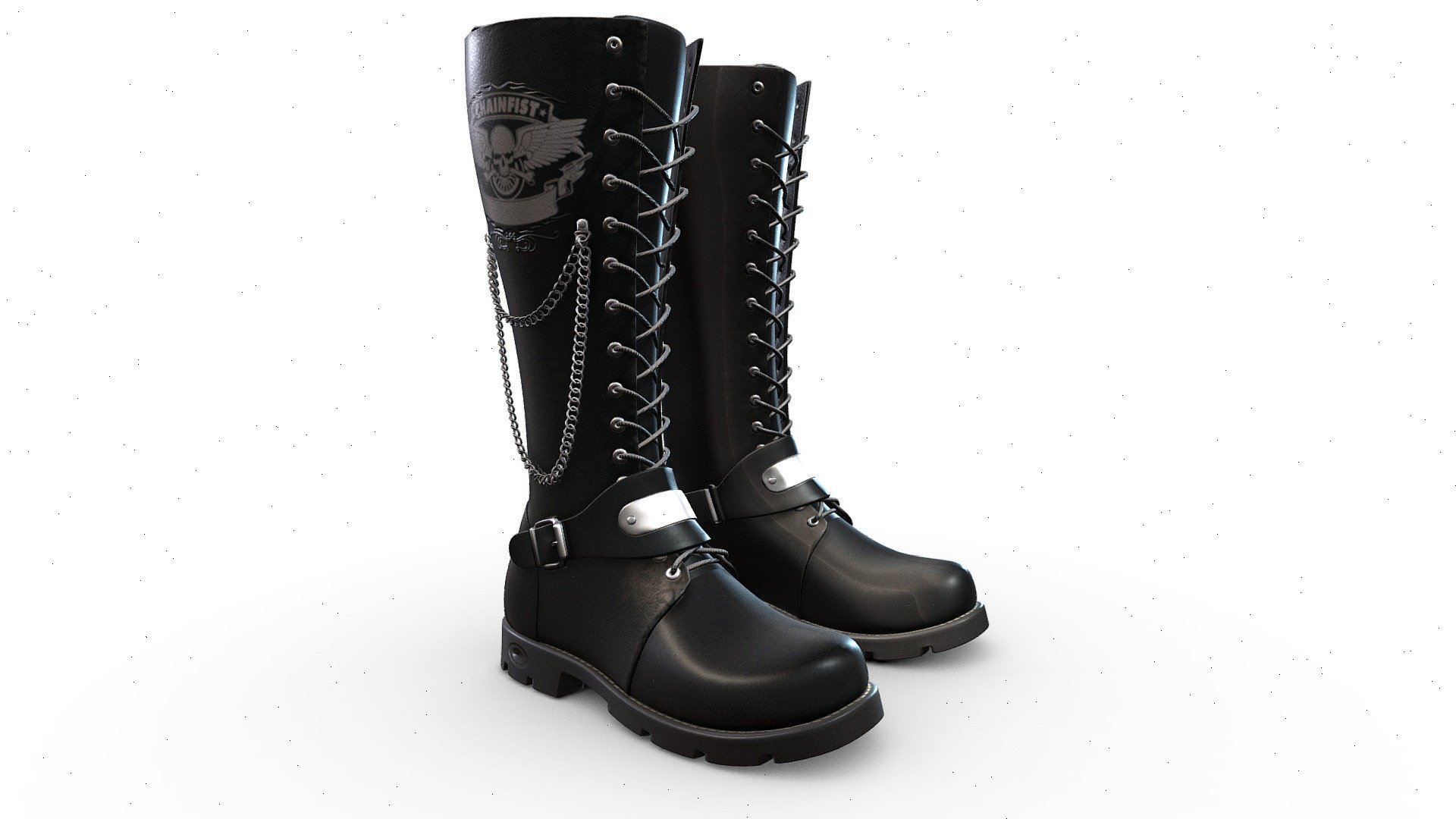 Chains Decorated Black Punk Boots - Buy Royalty Free 3D model by 3dia ...