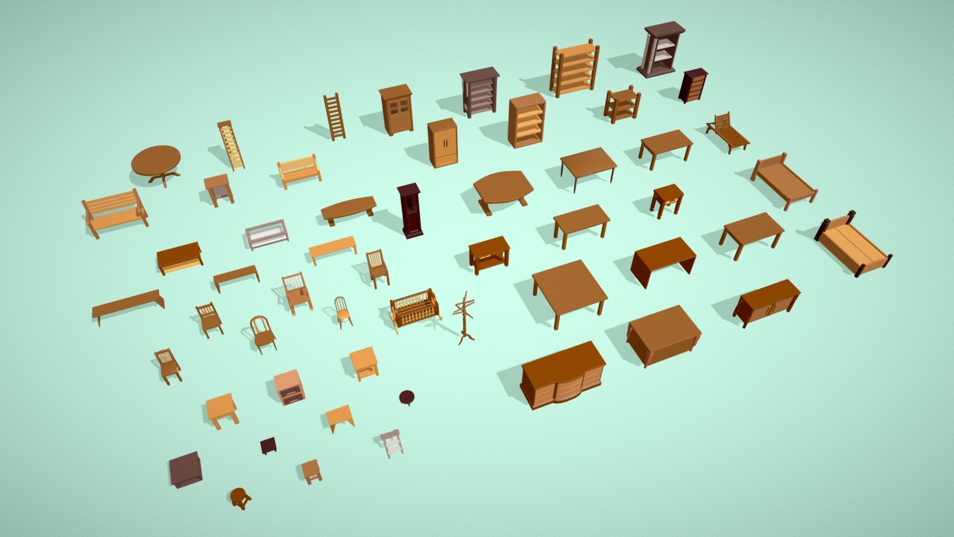 Lowpoly Wooden Furniture Pack - Interior Pack - 3D model by