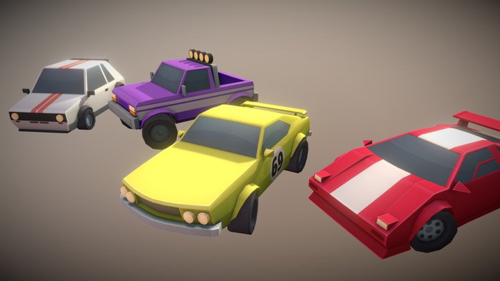 Cartoon Racing Cars 3D Model