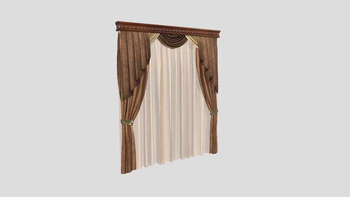 №601 Curtain  3D low poly model for VR-projects 3D Model