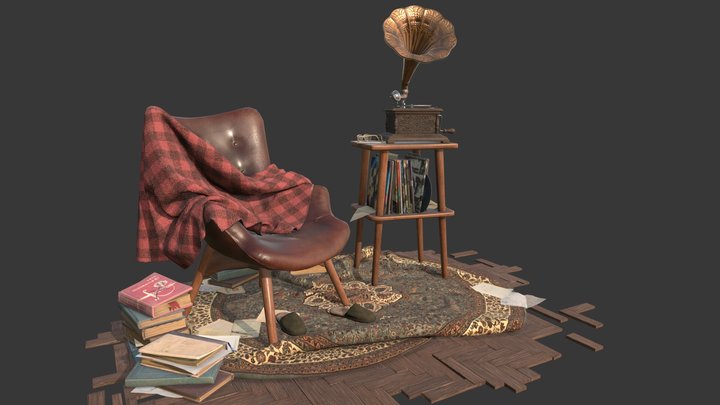 Reading-Nook Diorama 3D Model