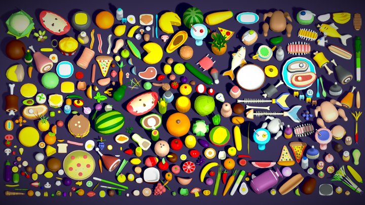 310+ Food Mega Pack - Vegetable Fruits Non Veg 3D Model
