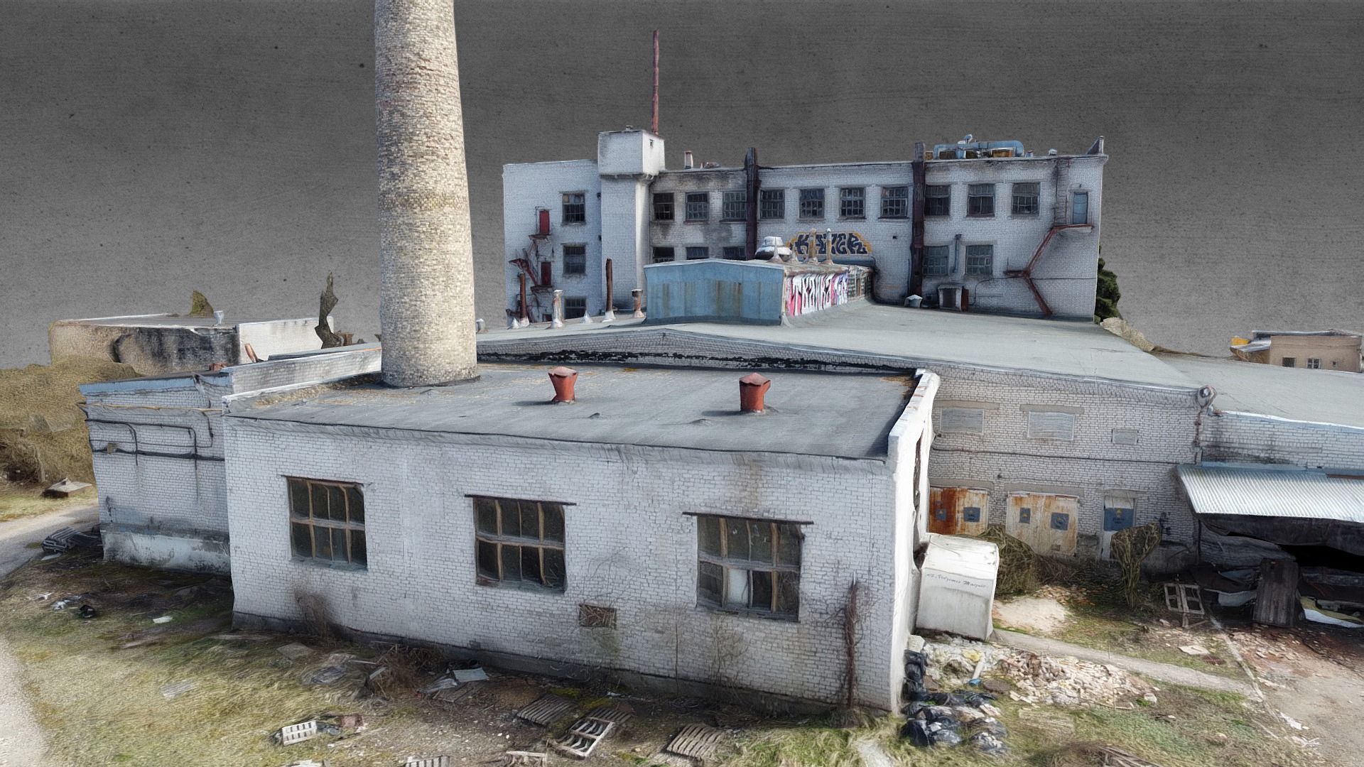 3D model Abandoned Soviet Factory - This is a 3D model of the Abandoned Soviet Factory. The 3D model is about a building with a few people standing on the roof.