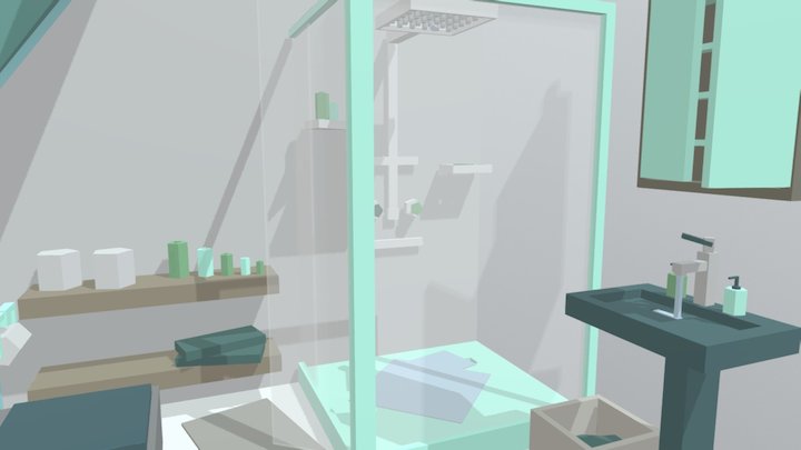 Animated Low Poly Bathroom 3D Model
