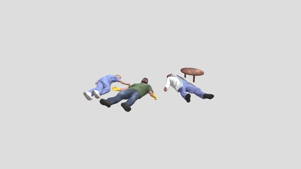 Three Mannequins Lying on a Rough Surface