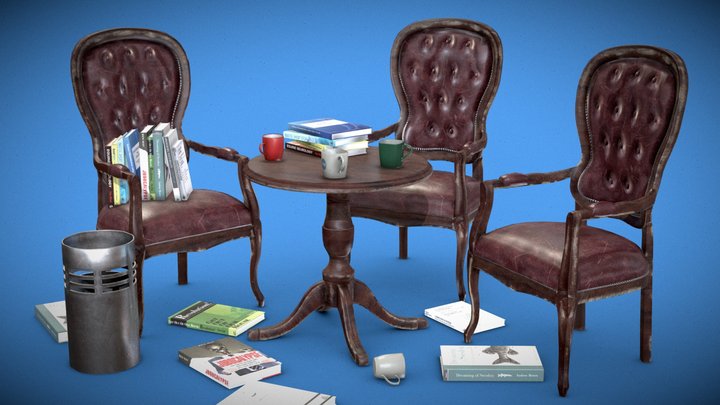 Chair And Table Pack - PBR Game Ready Props 3D Model