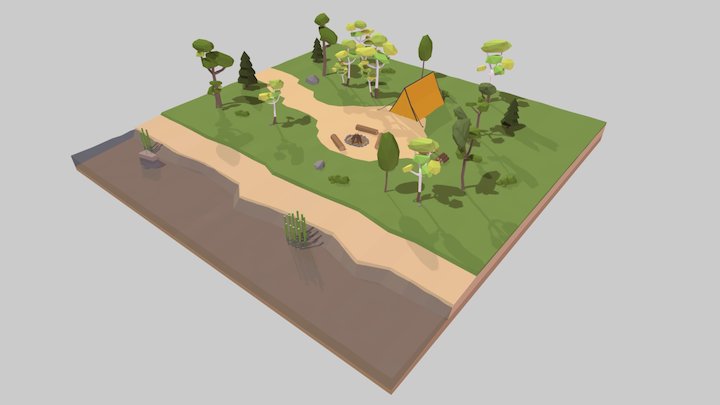 LowPoly Camping In The Woods 3D Model